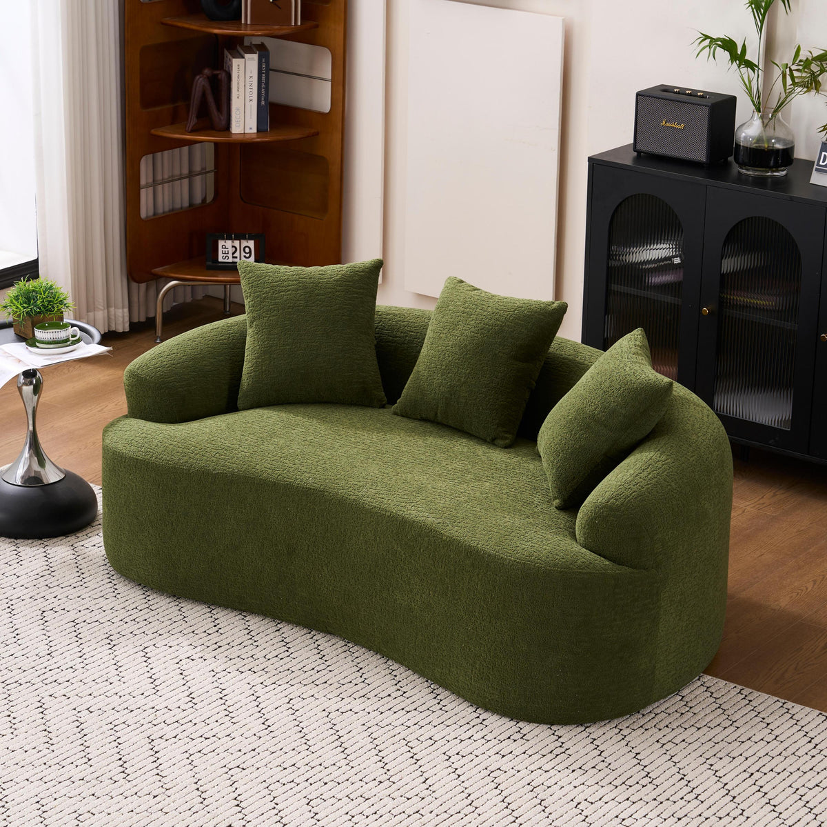 Green Chenille Loveseat, No Assembly, 65 in Wide