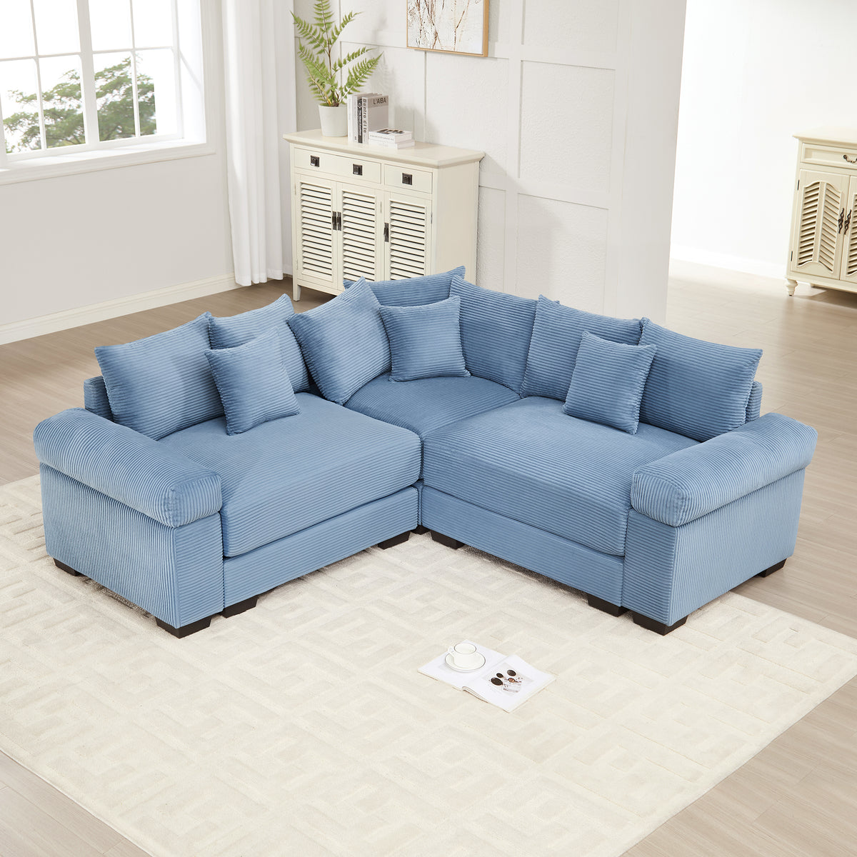Blue Corduroy Modular Sectional