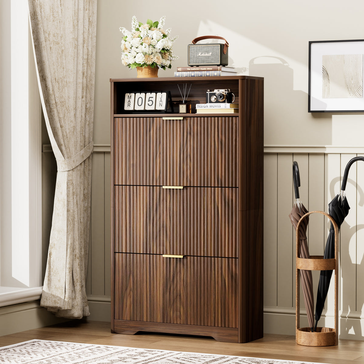 Walnut Shoe Cabinet, 31.6 in Wide