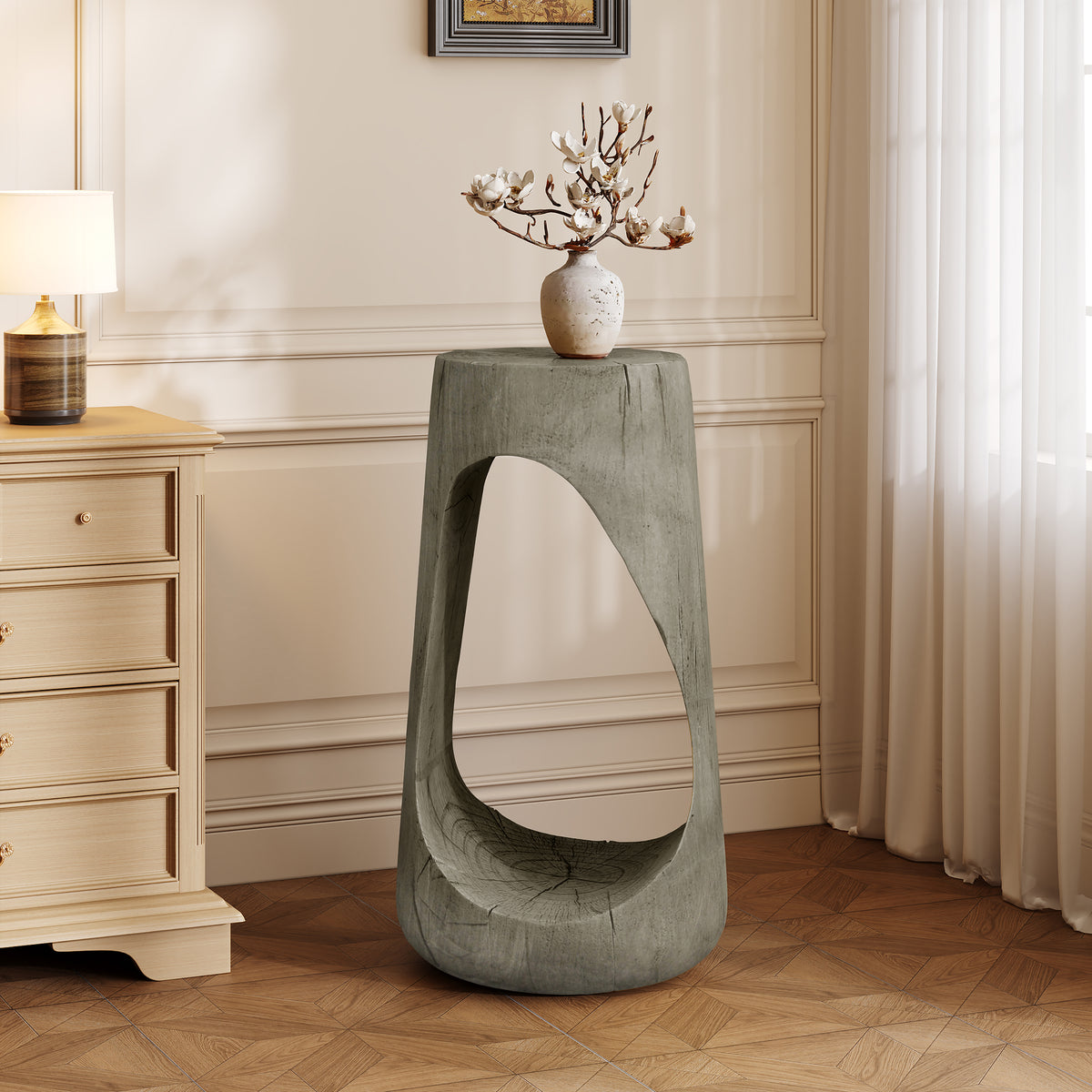 Gray Outdoor Side Table, 26.6 in Tall