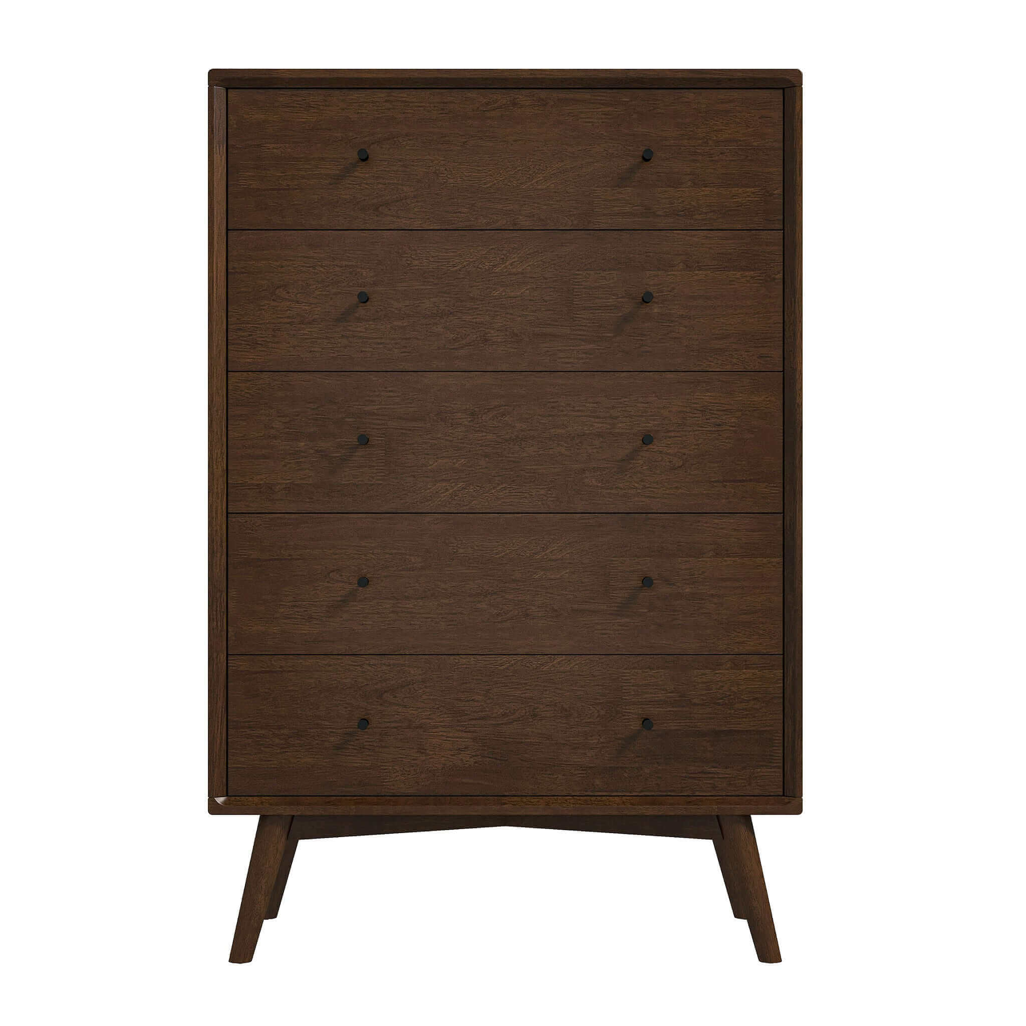 Solid Wood 5-Drawer Dresser, Mid-Century Dark Brown