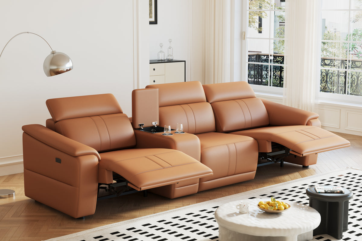 Brown Power Reclining Sectional with Storage, 118 in Wide