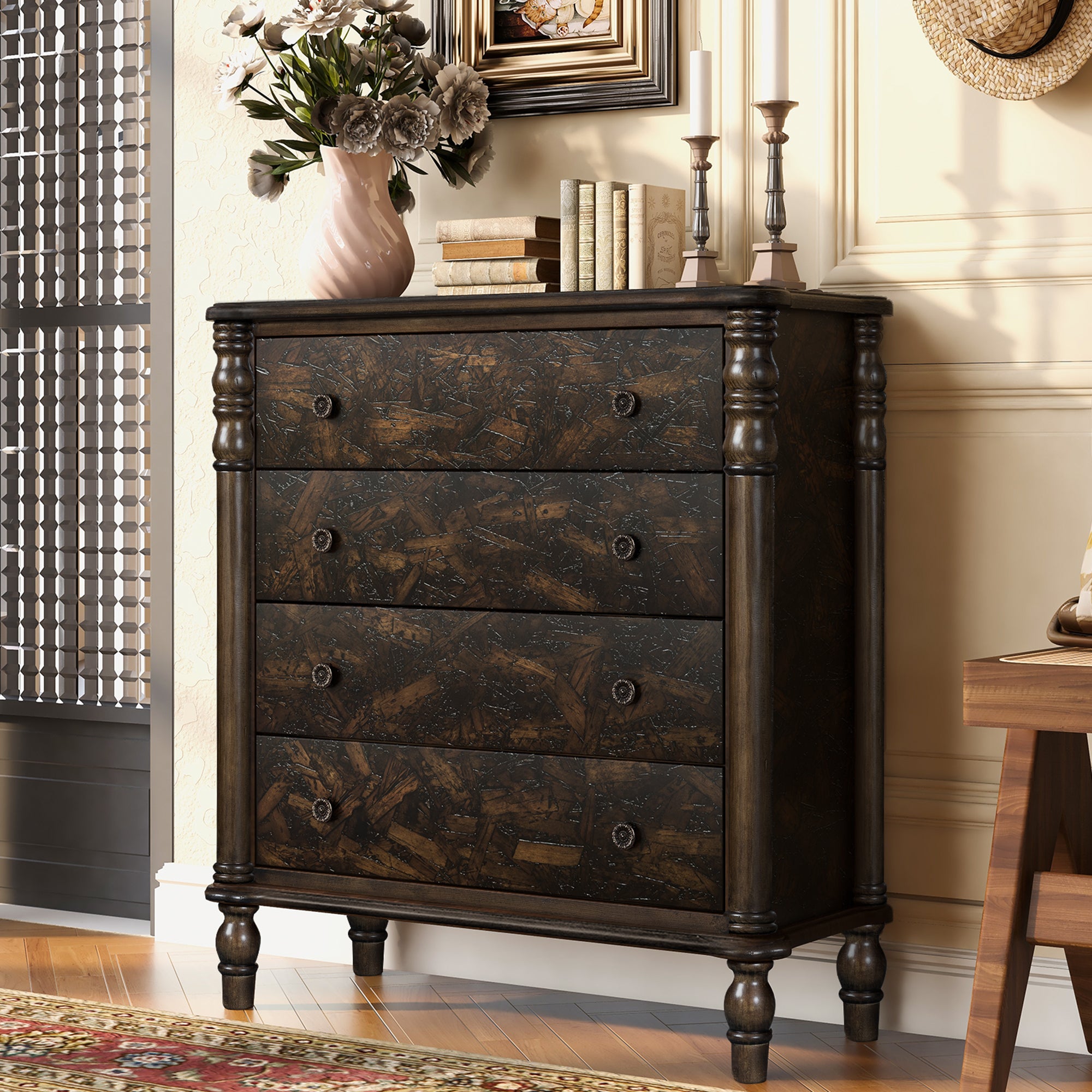 Espresso 4-Drawer Dresser, 12 Inches Deep