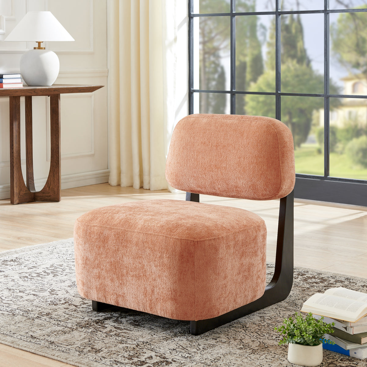 Orange Chenille Accent Chair