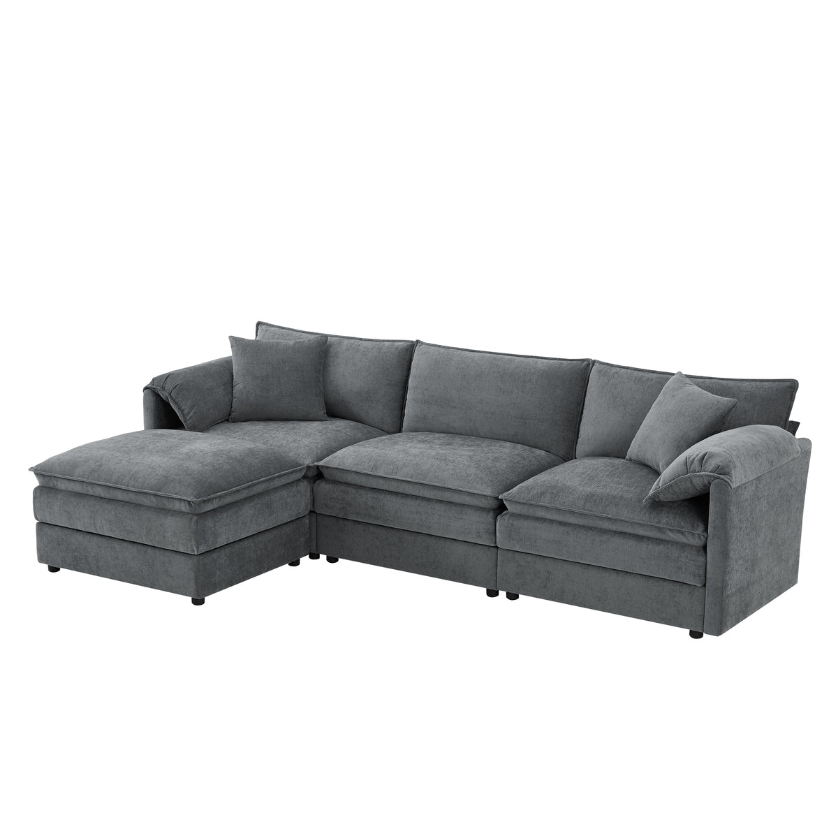Dark Gray Chenille Modular Sectional Couch with Ottoman, 103 in Wide