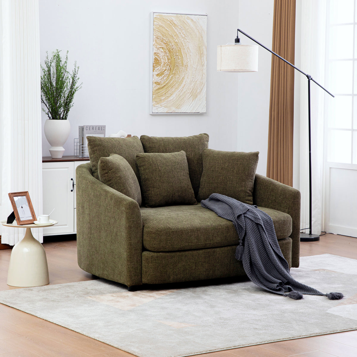 Green Chenille Chaise Lounge Chair, 56.3 in Wide