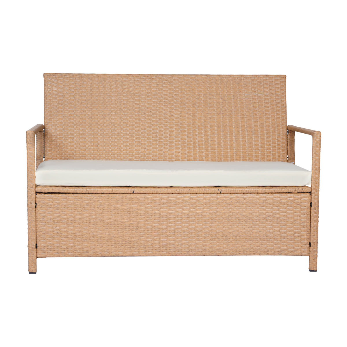 Tan Wicker Outdoor Storage Bench