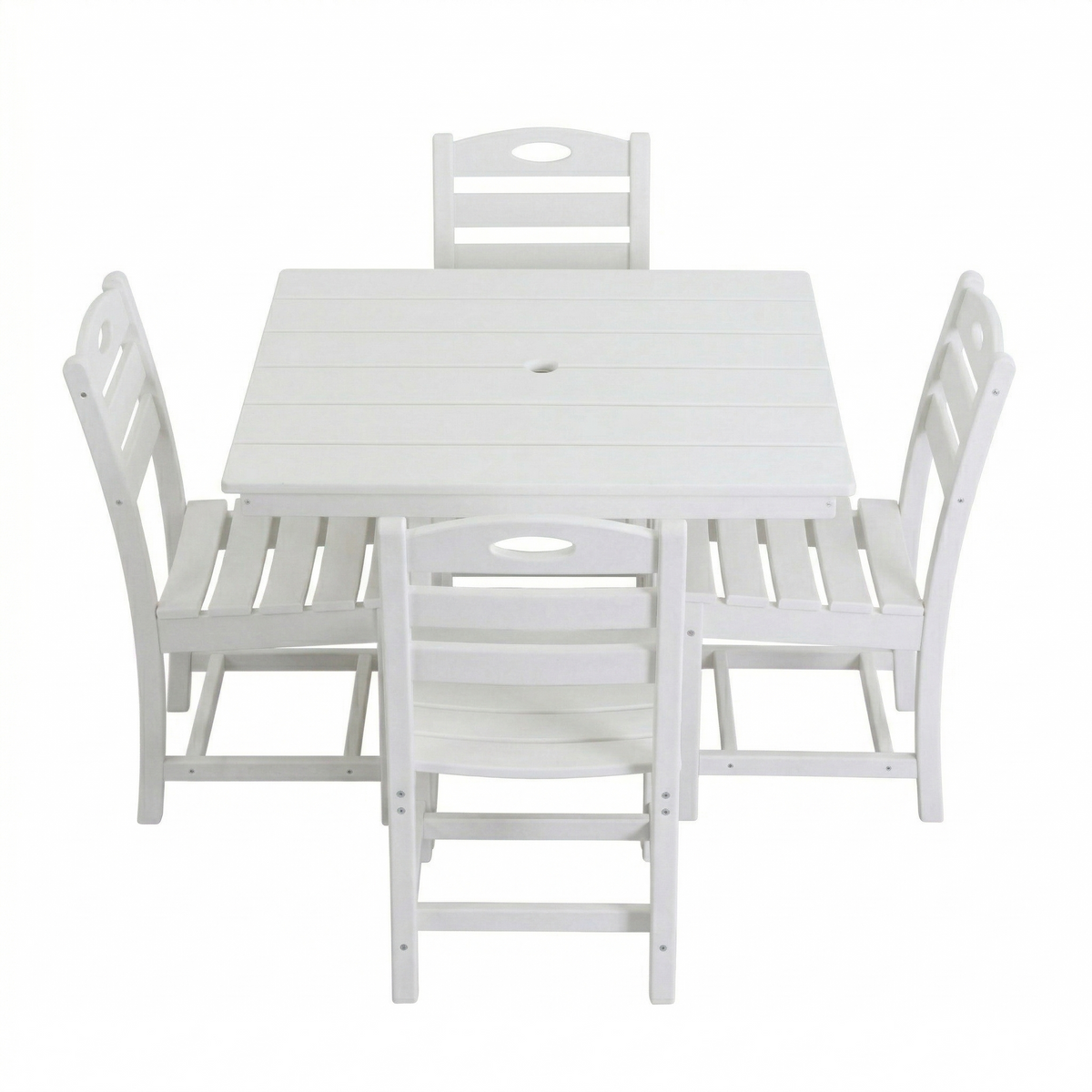 White HDPE 5-Piece Patio Dining Set for 4 with Umbrella Hole