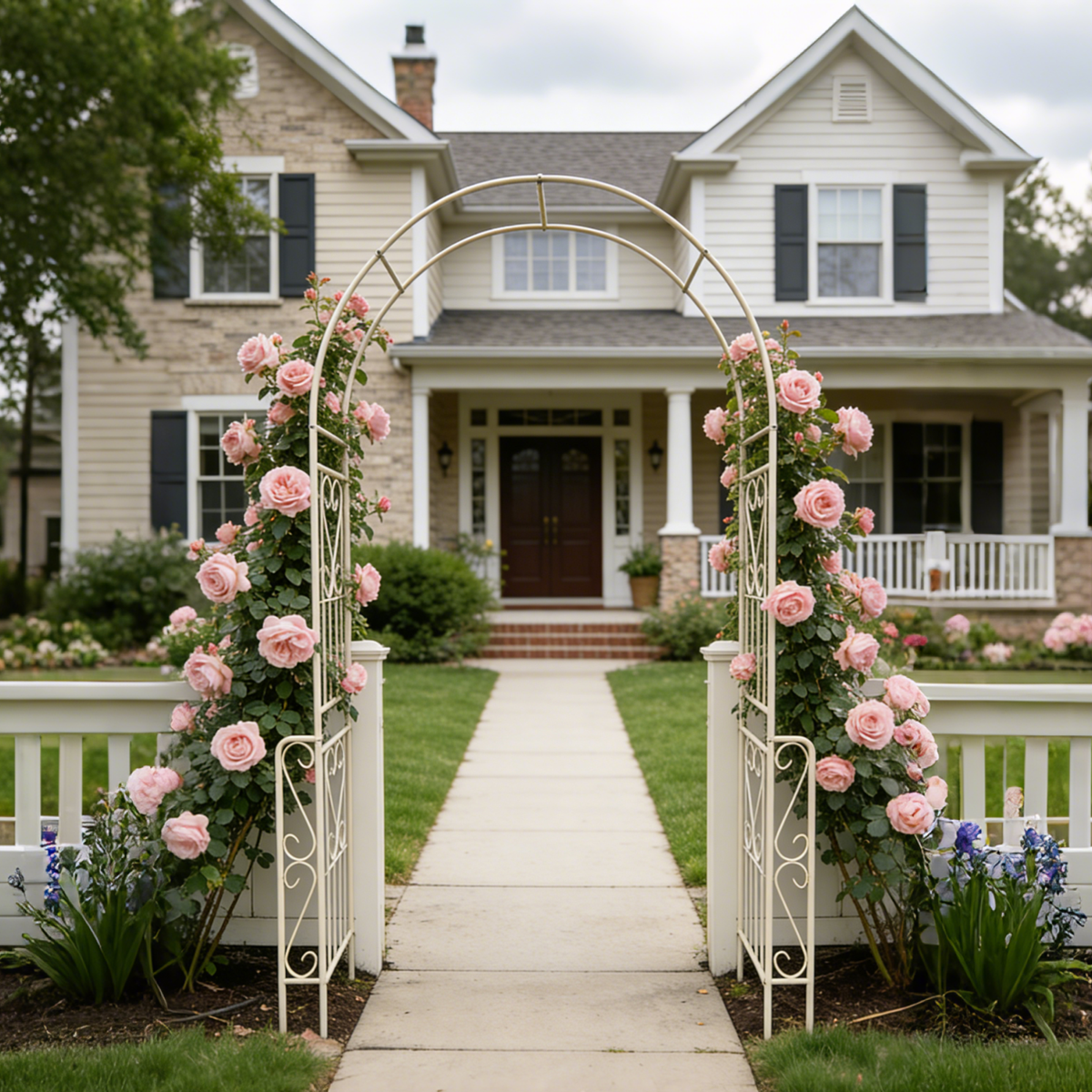 Cream White Metal Garden Arbor, 94.5 in Tall