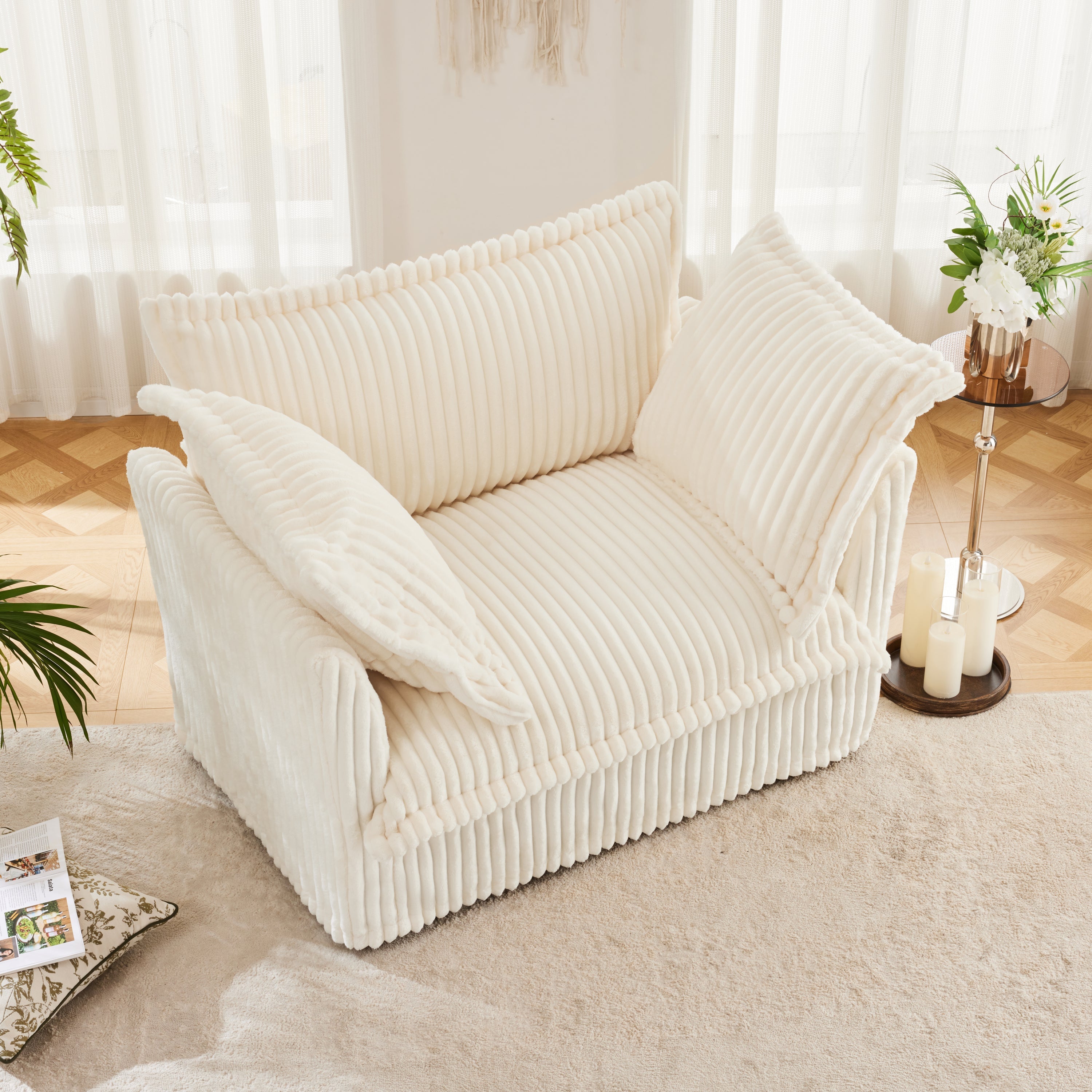 Fluffy Lounge Chair in Corduroy Cream #Fabric_Corduroy Cream