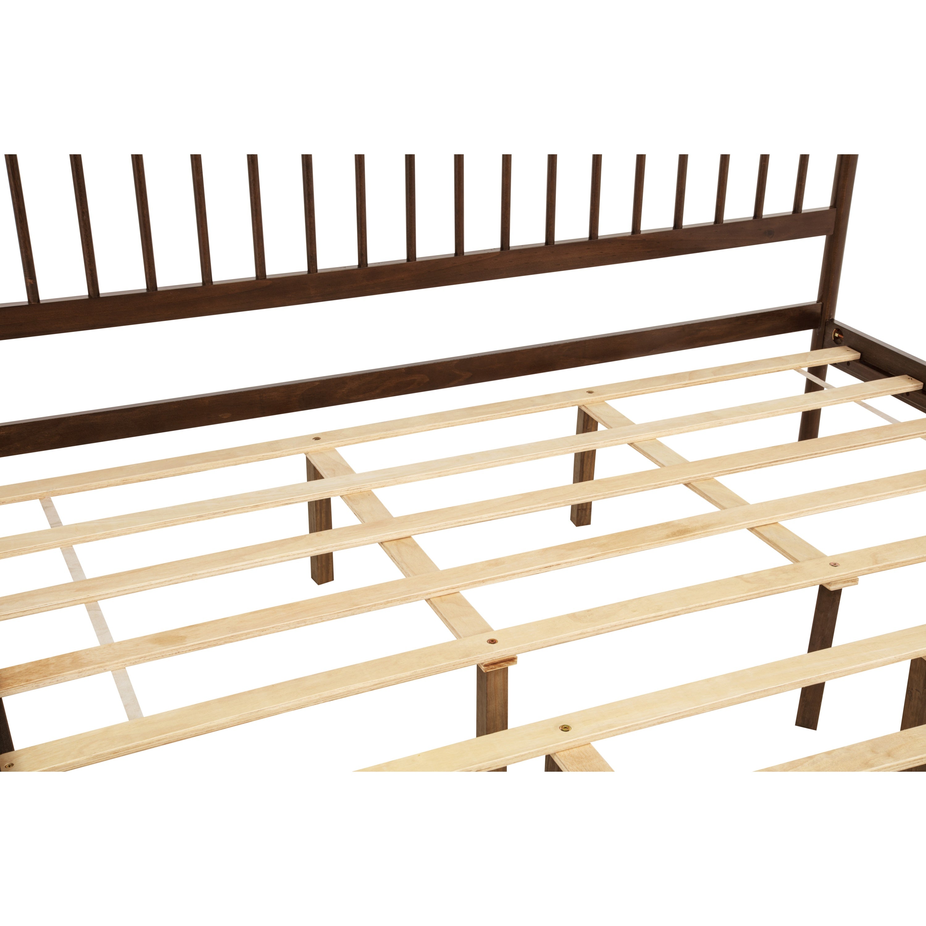 Angled close-up of slat support and center leg system