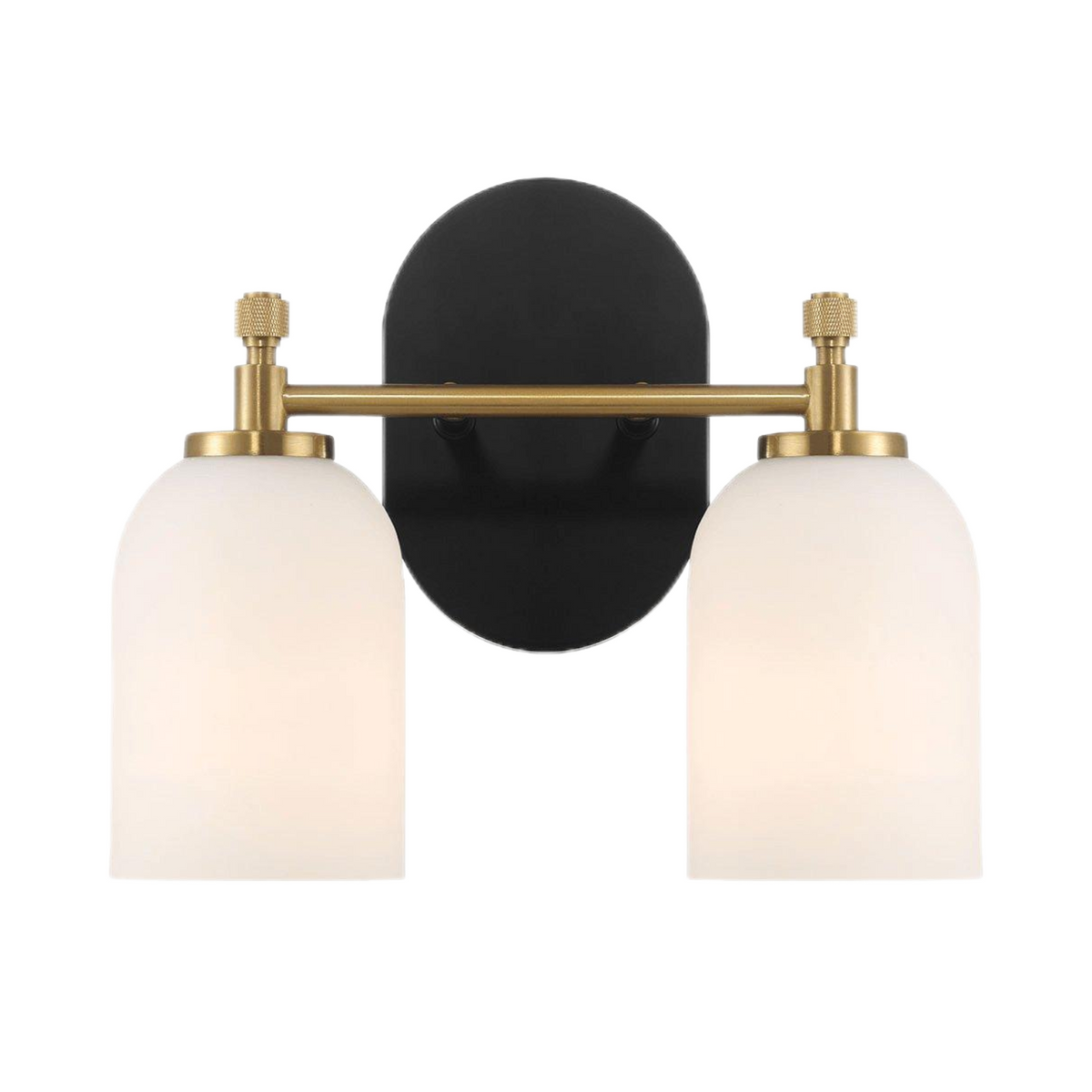 Wall Sconce with Frosted Glass Shade, Two-Light, Black/Gold/White