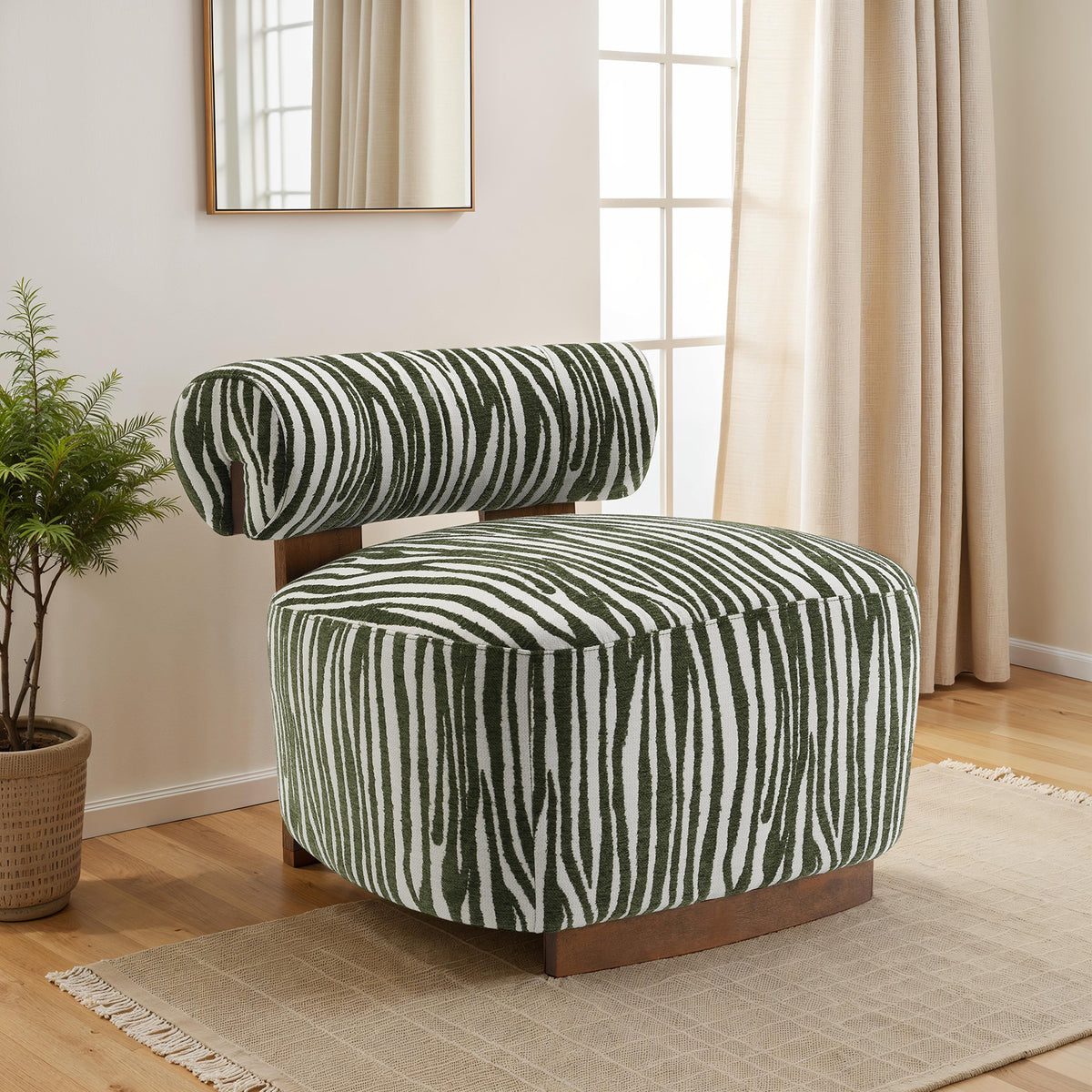 Green Chenille Accent Chair, Cylinder