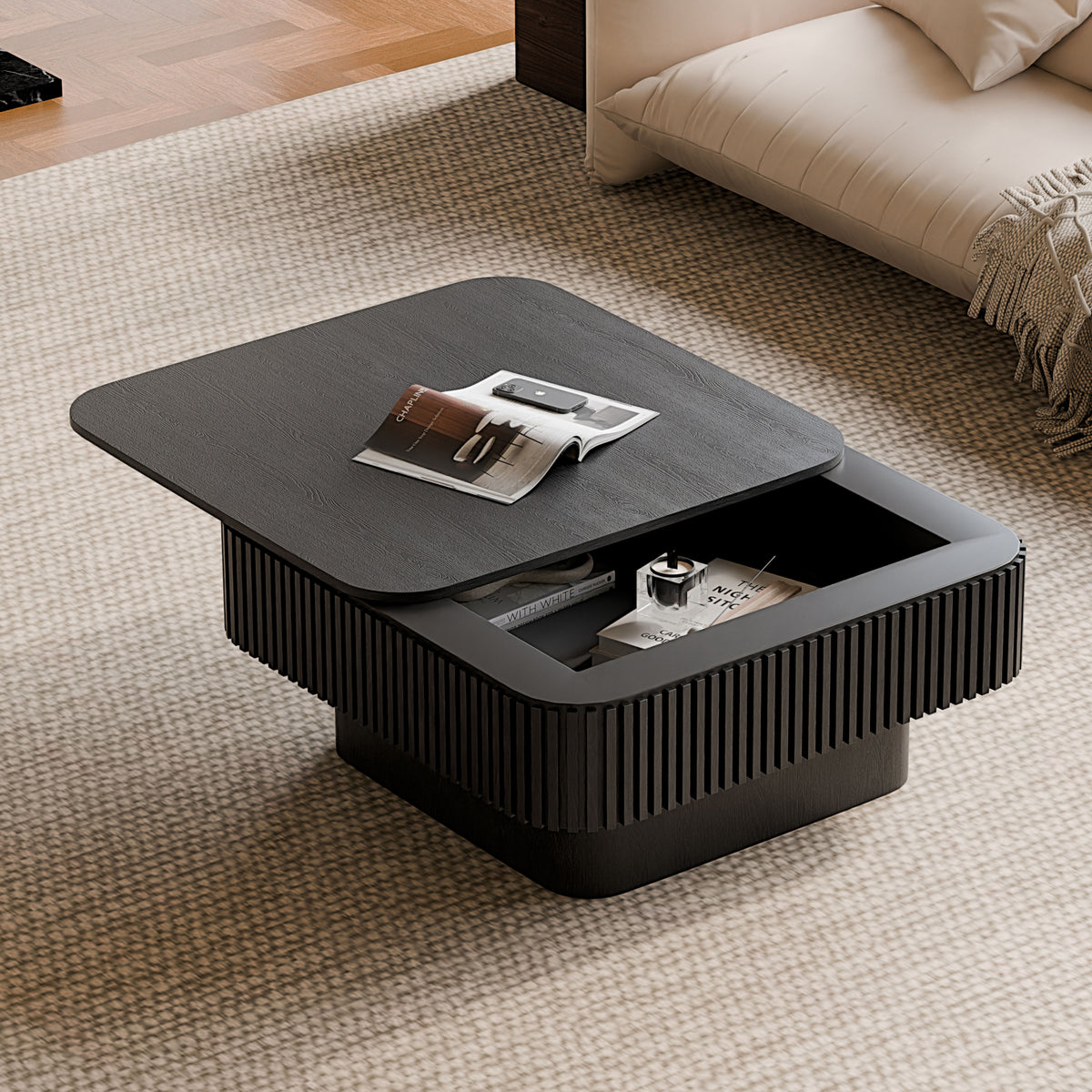 Black Square Coffee Table with Storage, 31.5 in