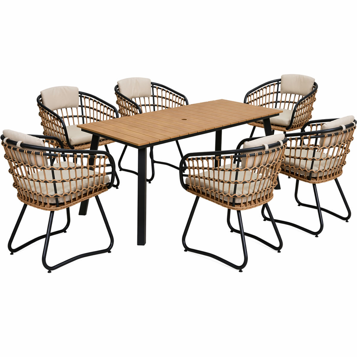 Wicker 7-Piece Patio Dining Set for 6 with Cushions
