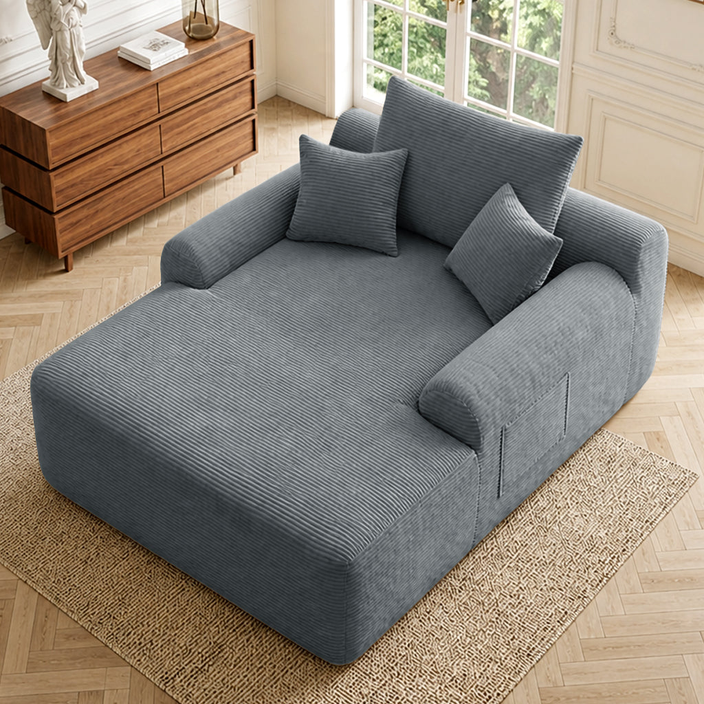 Gray Corduroy Chaise Lounge Chair, 47 in Wide
