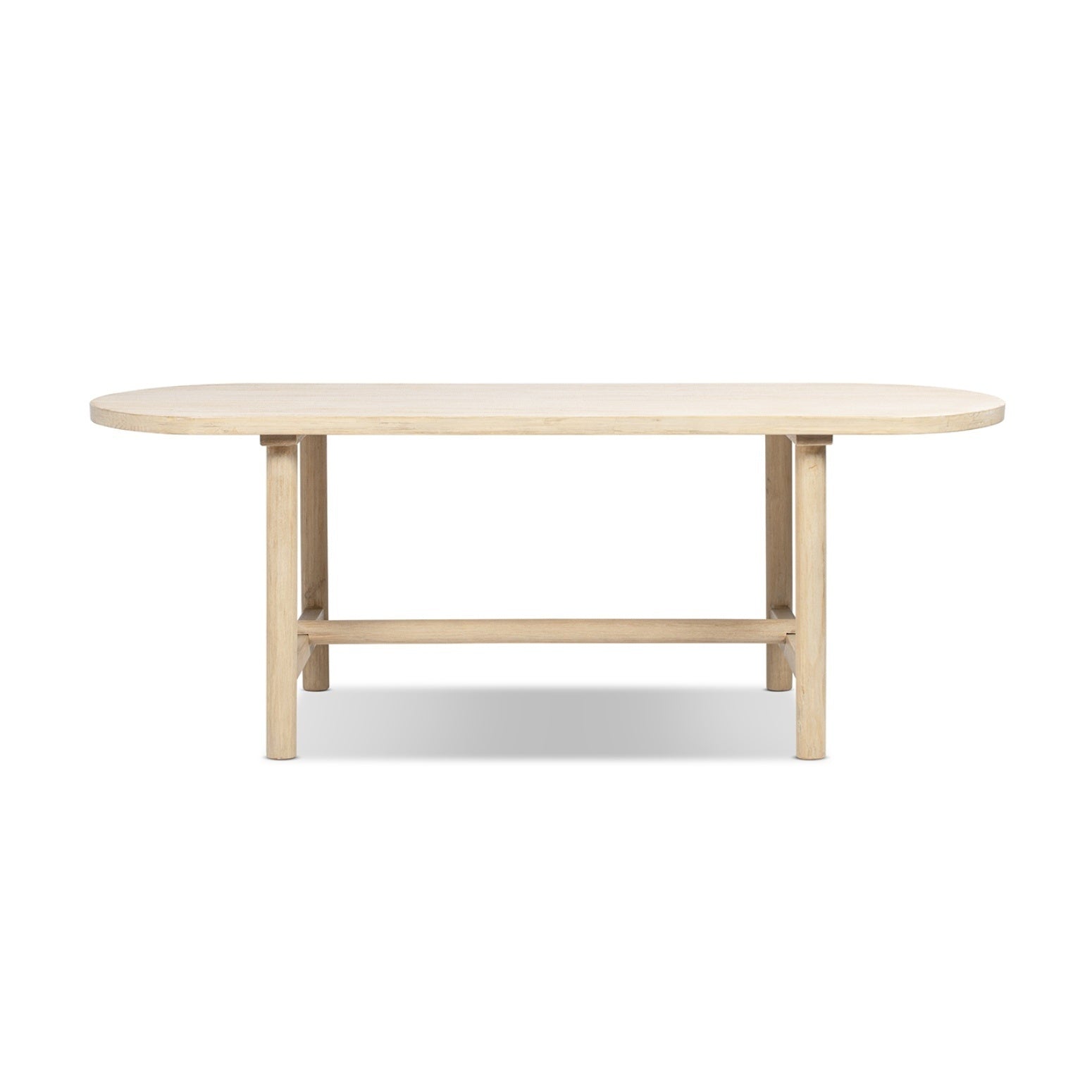 Natural cerused pine oval dining table, front elevation on plain white background