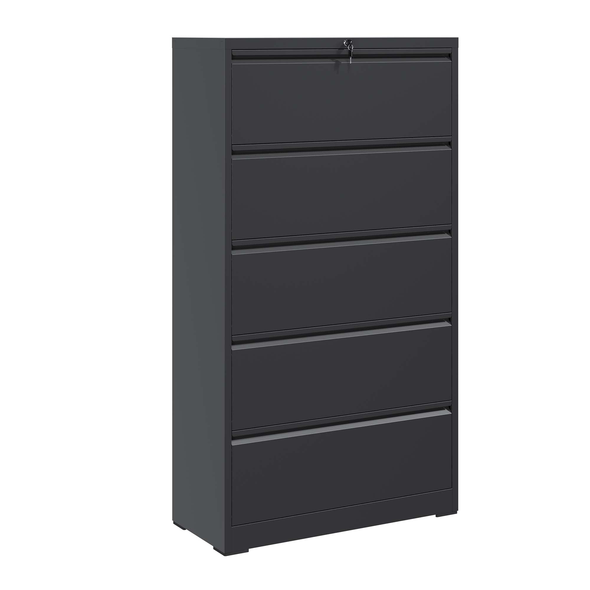 Lateral File Cabinet with Drawers and Lock, Filing Cabinet, 35.5 in, Black