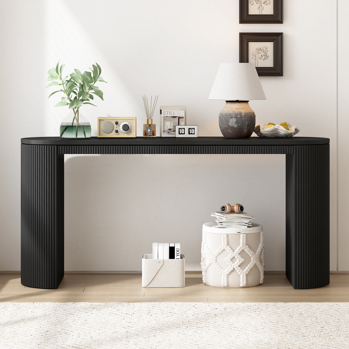 Black Console Table, 59.2 in Wide