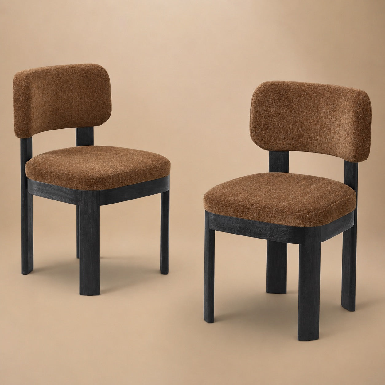 Solid Wood Dining Chairs Mid Century Modern Brown Upholstery Set of 2
