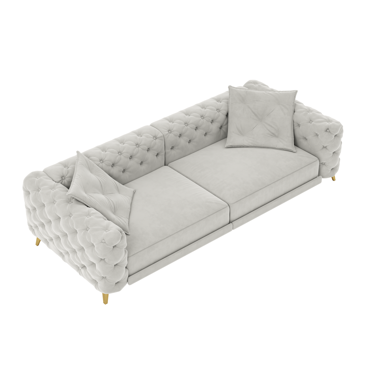 Light Gray Velvet 4-Seat King Sleeper Sofa with Ottoman, 97.7 in Wide