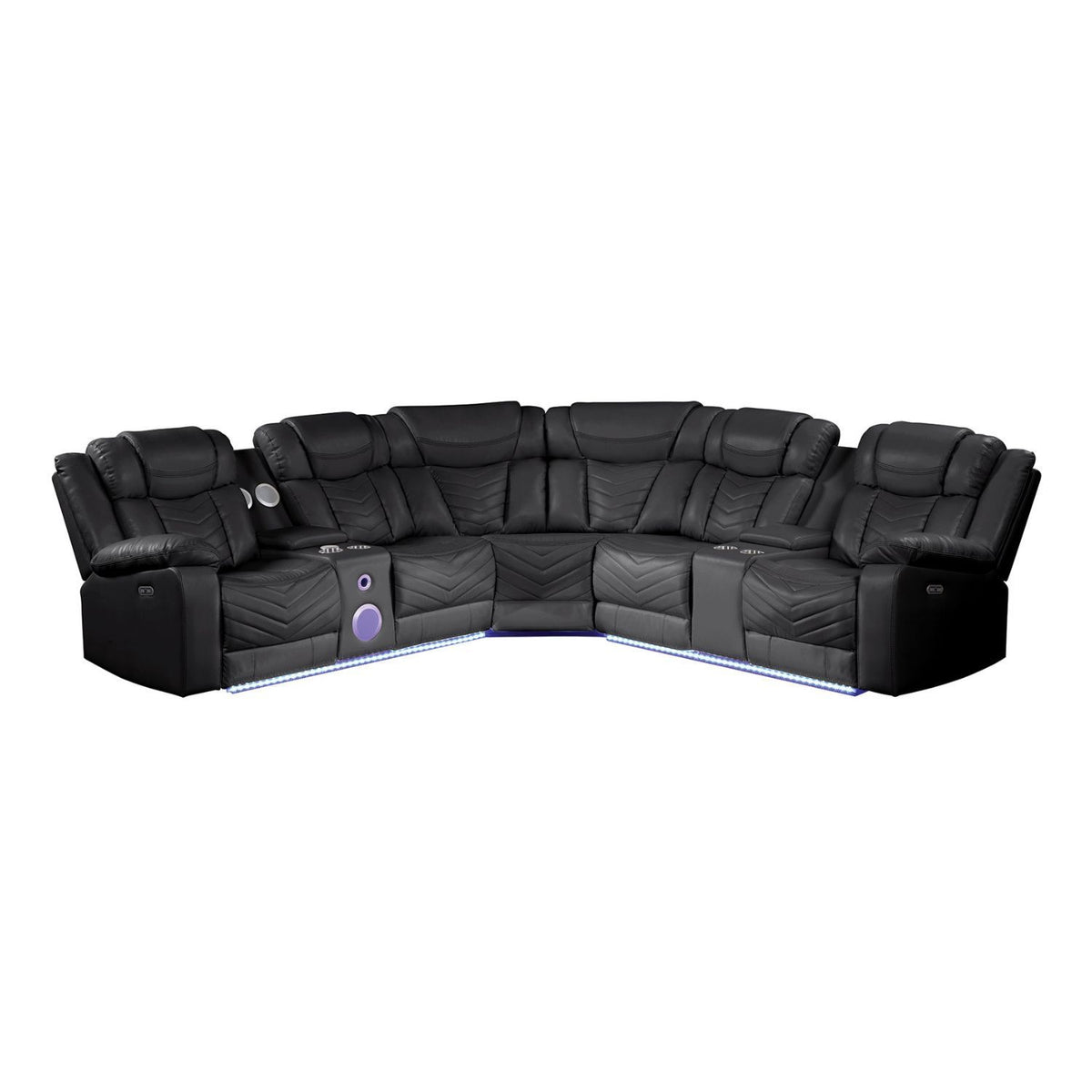 Black Vegan Leather Power L-Shaped Reclining Sectional, USB Charging