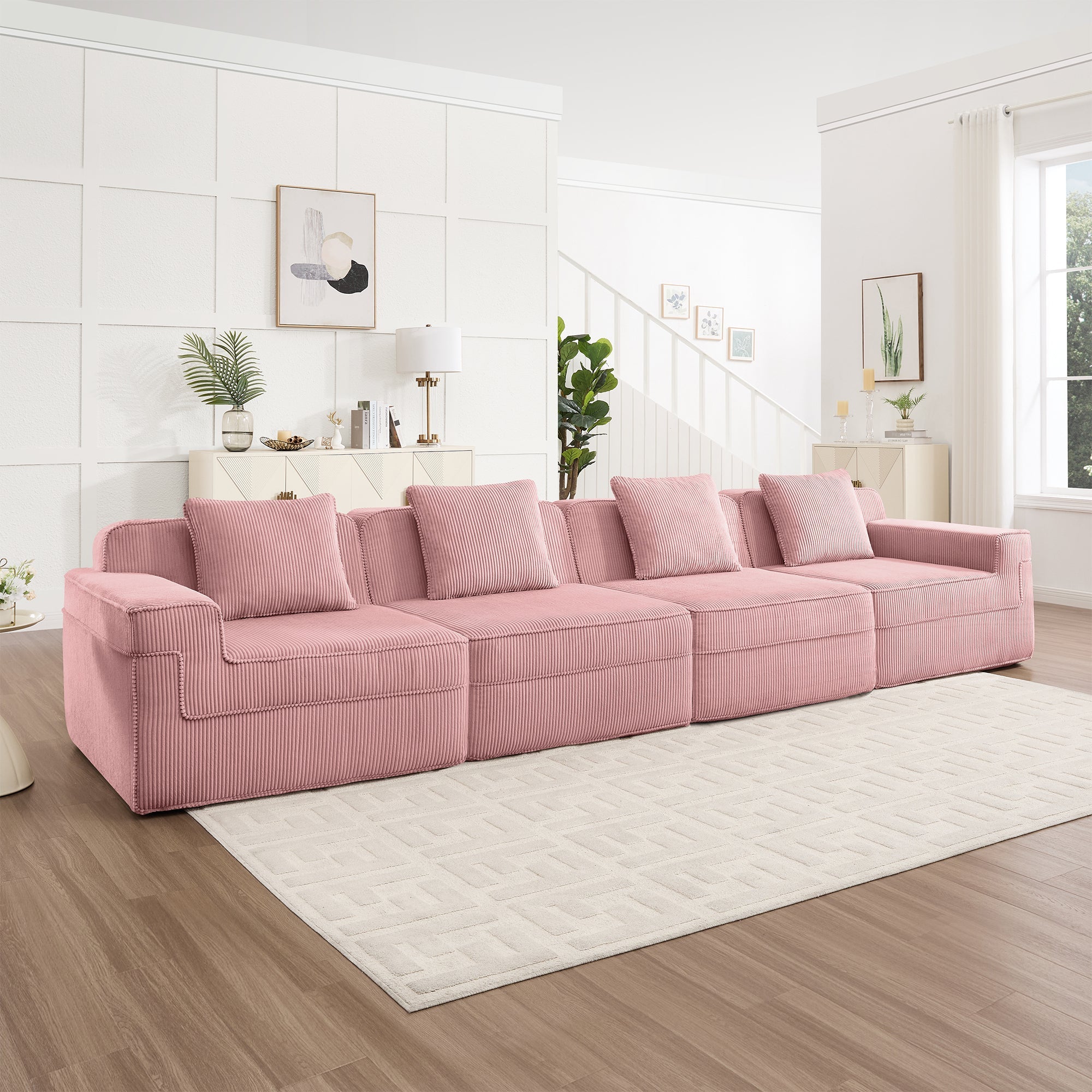Hudson 4-Seat Boneless Couch in Pink #OttOnly_0 #Color_Pink