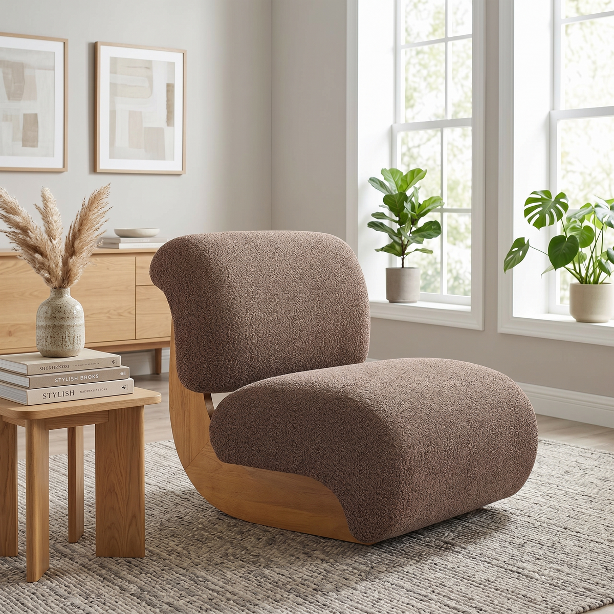 Brown Boucle Accent Chair, Mid-Century