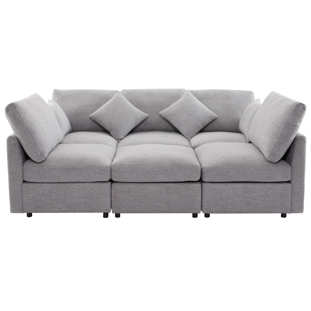 Light Gray Chenille L-Shaped Modular Sectional with Ottoman