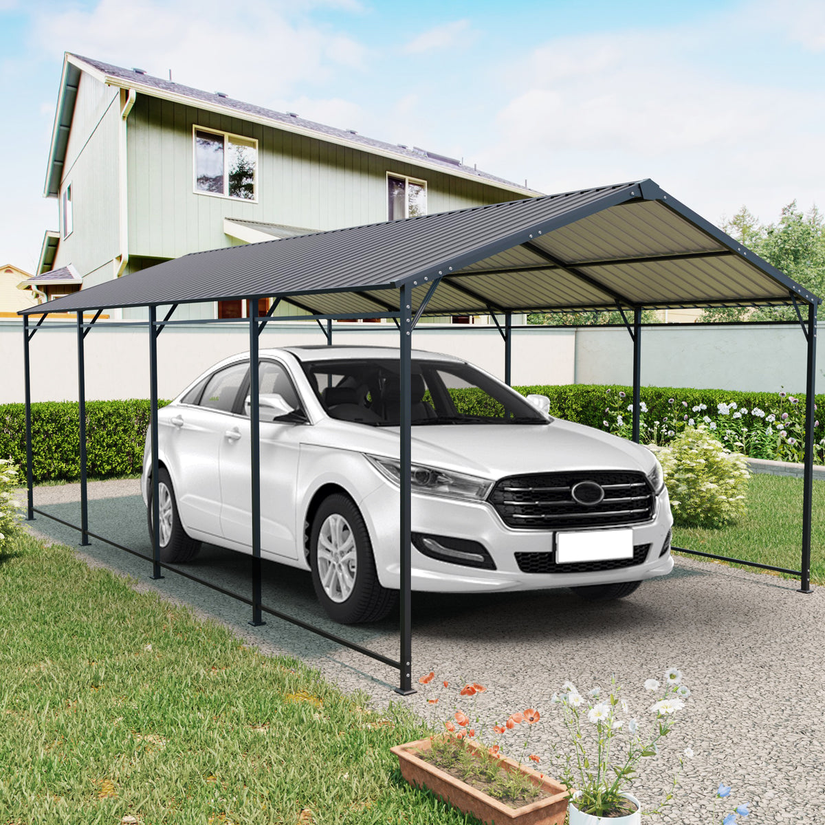 12x21 ft Charcoal Metal Carport