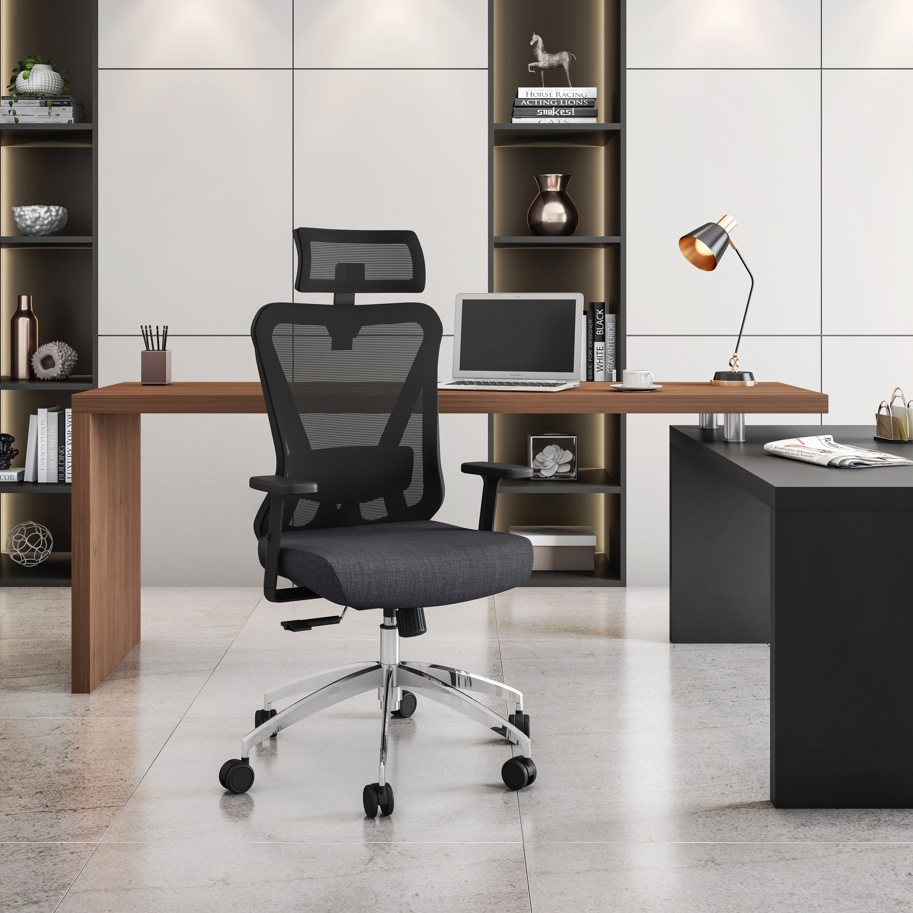 Lumbar Support Ergonomic Office Chair, 27 in, Black
