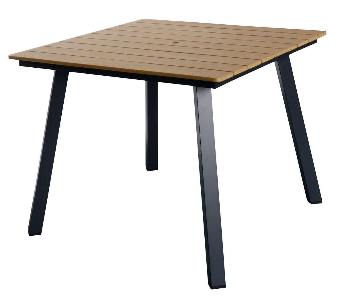 Yellow Metal Square Outdoor Dining Table with Umbrella Hole, 35 in Wide