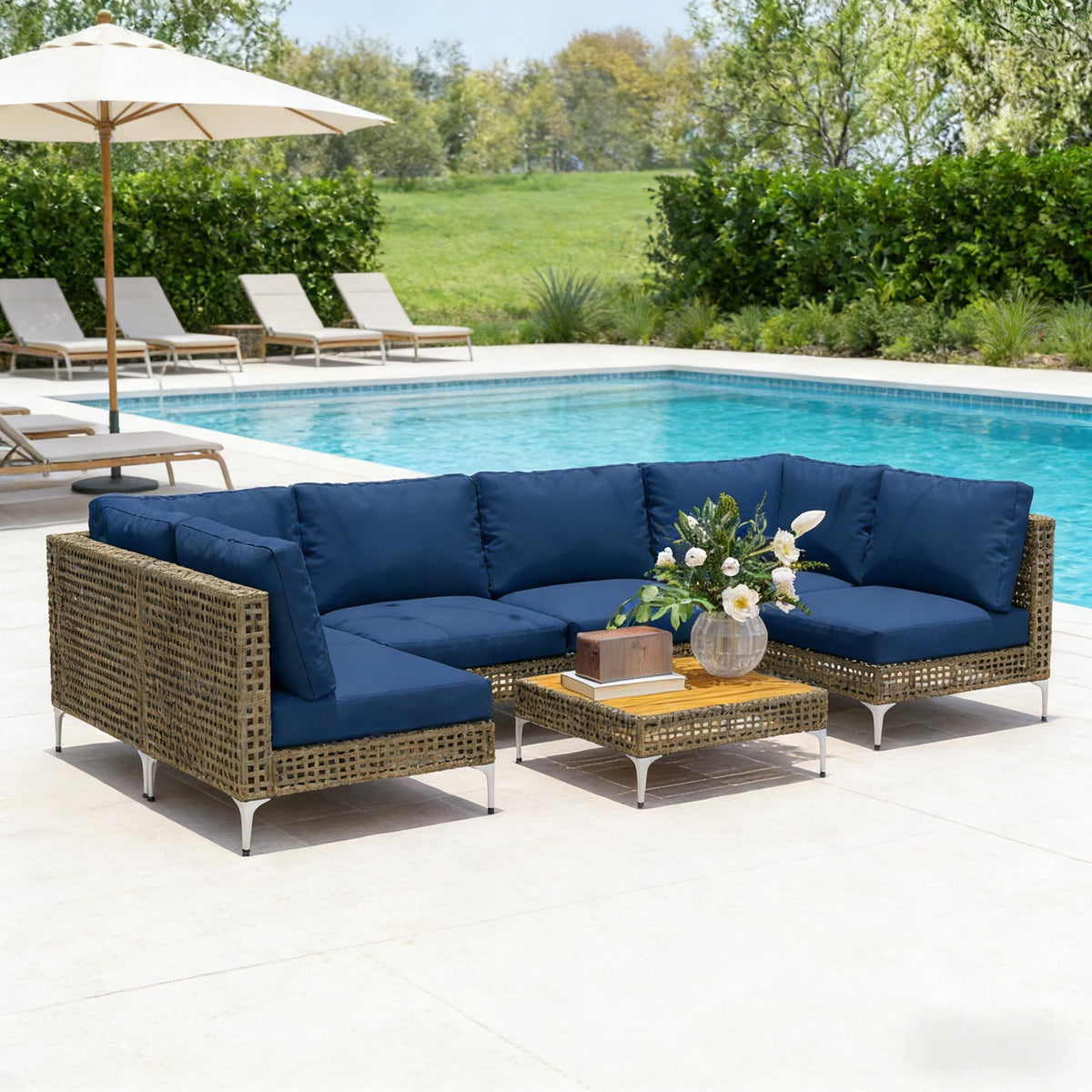 Brown Wicker 7-Piece Patio Conversation Set