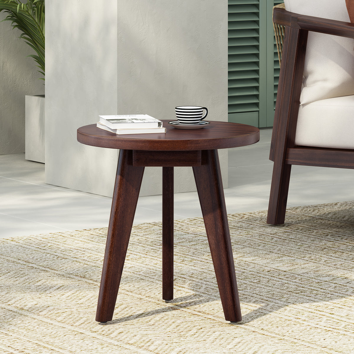 Dark Brown Solid Wood Outdoor Side Table