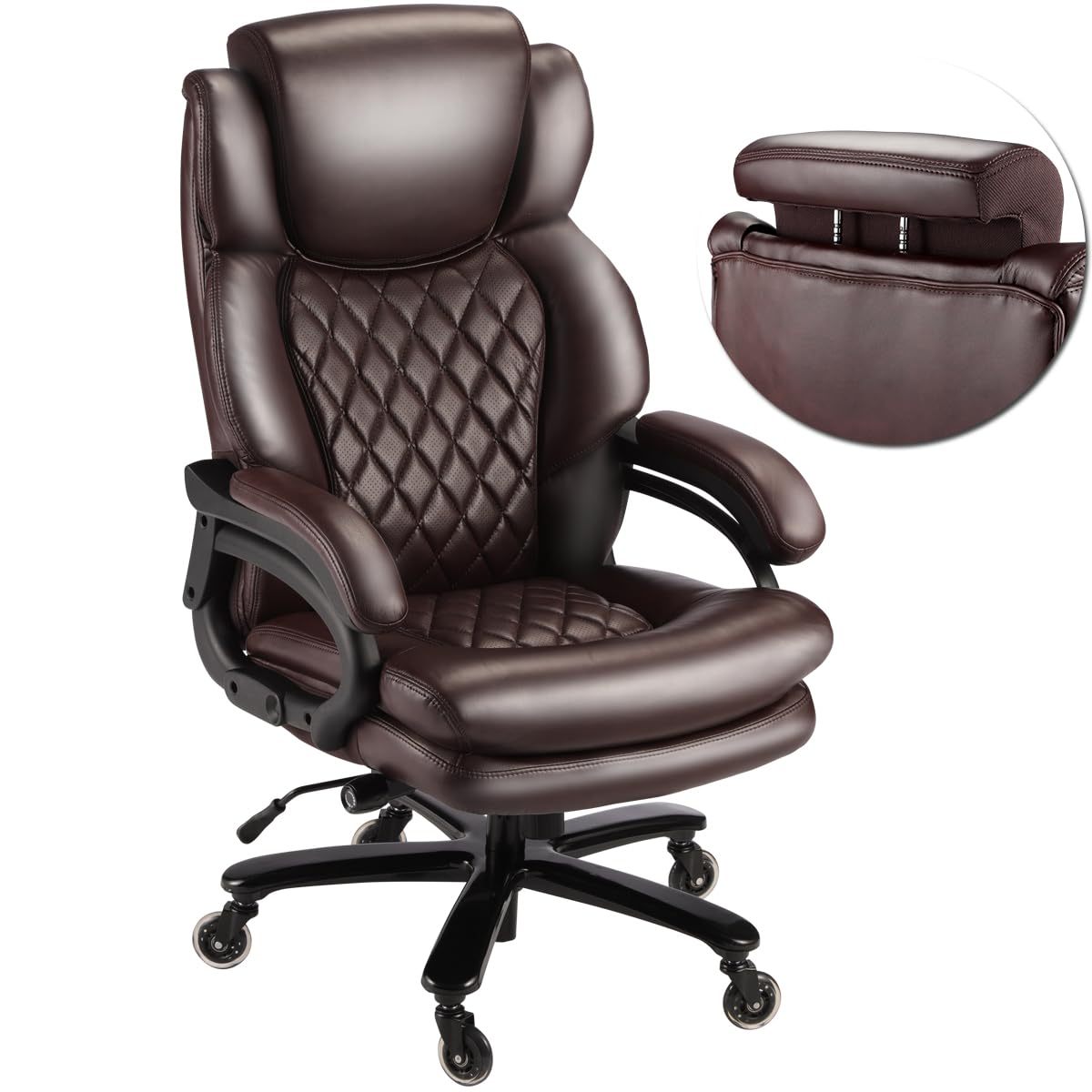 Big and Tall Lumbar Support Office Chair, 24.1 in, Brown