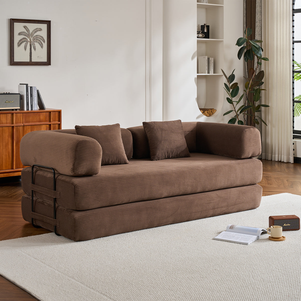 Brown Corduroy 2-Seat Sleeper Sofa, 78 in Wide