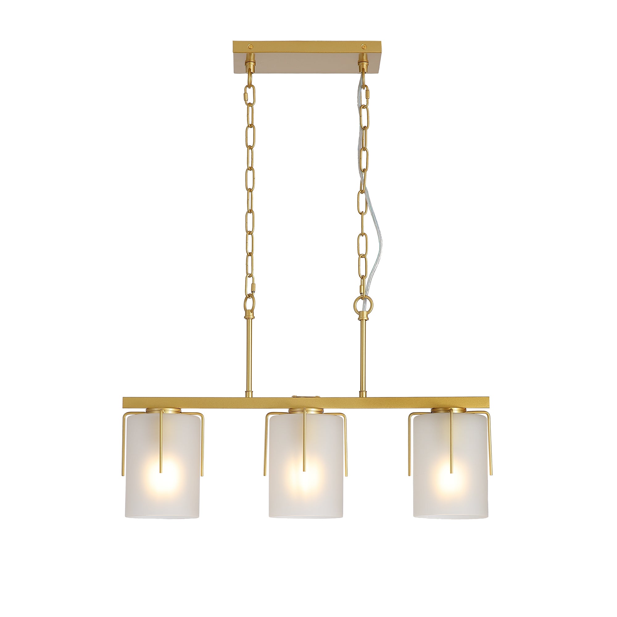 Linear Chandelier with Glass Shades, 3-Light, Gold Finish