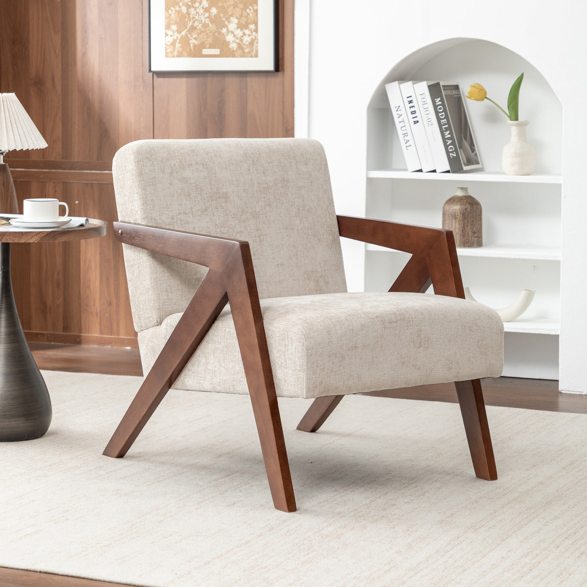 Beige Accent Chair, 23.6 in Wide