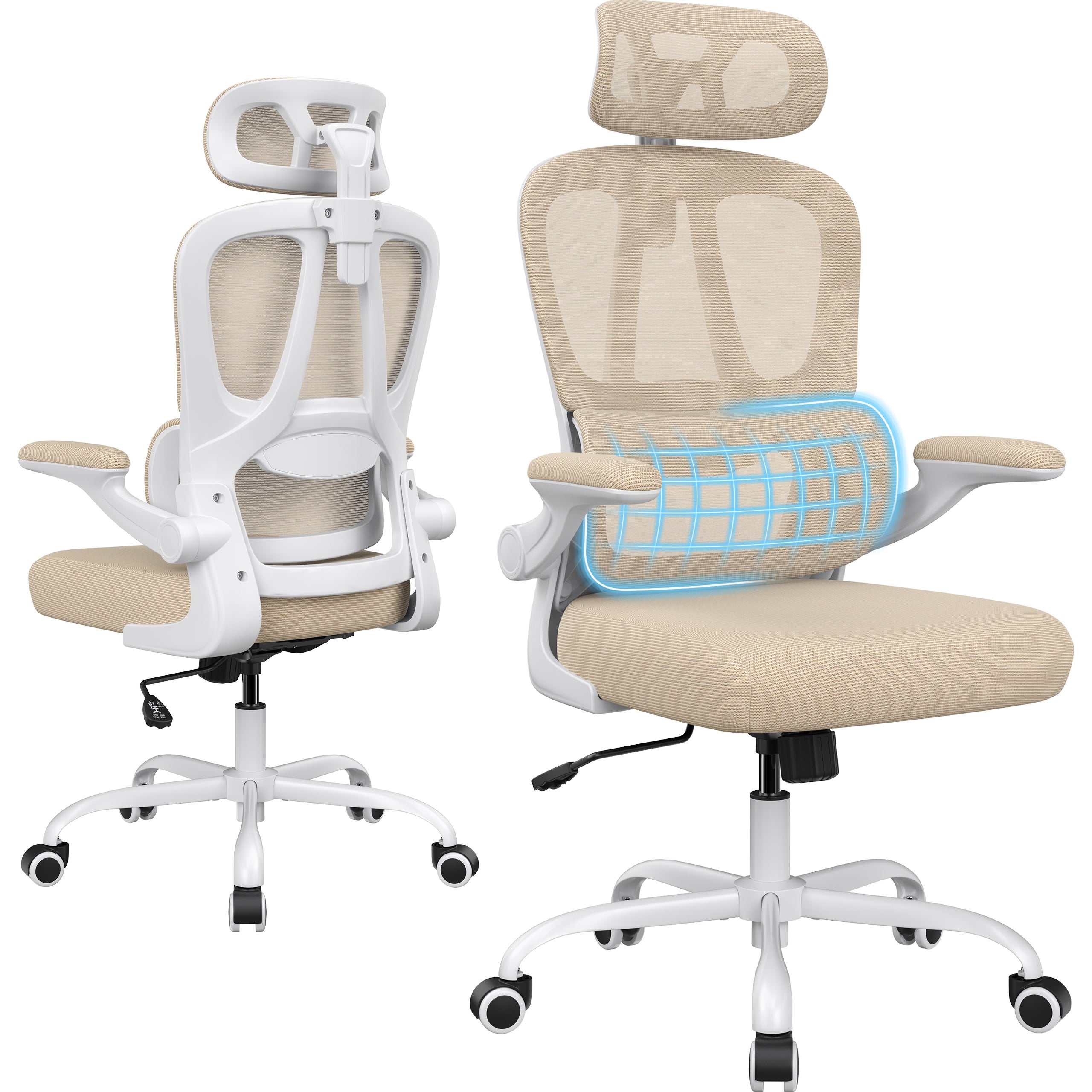 Lumbar Support Ergonomic Office Chair, 27.9 in, White