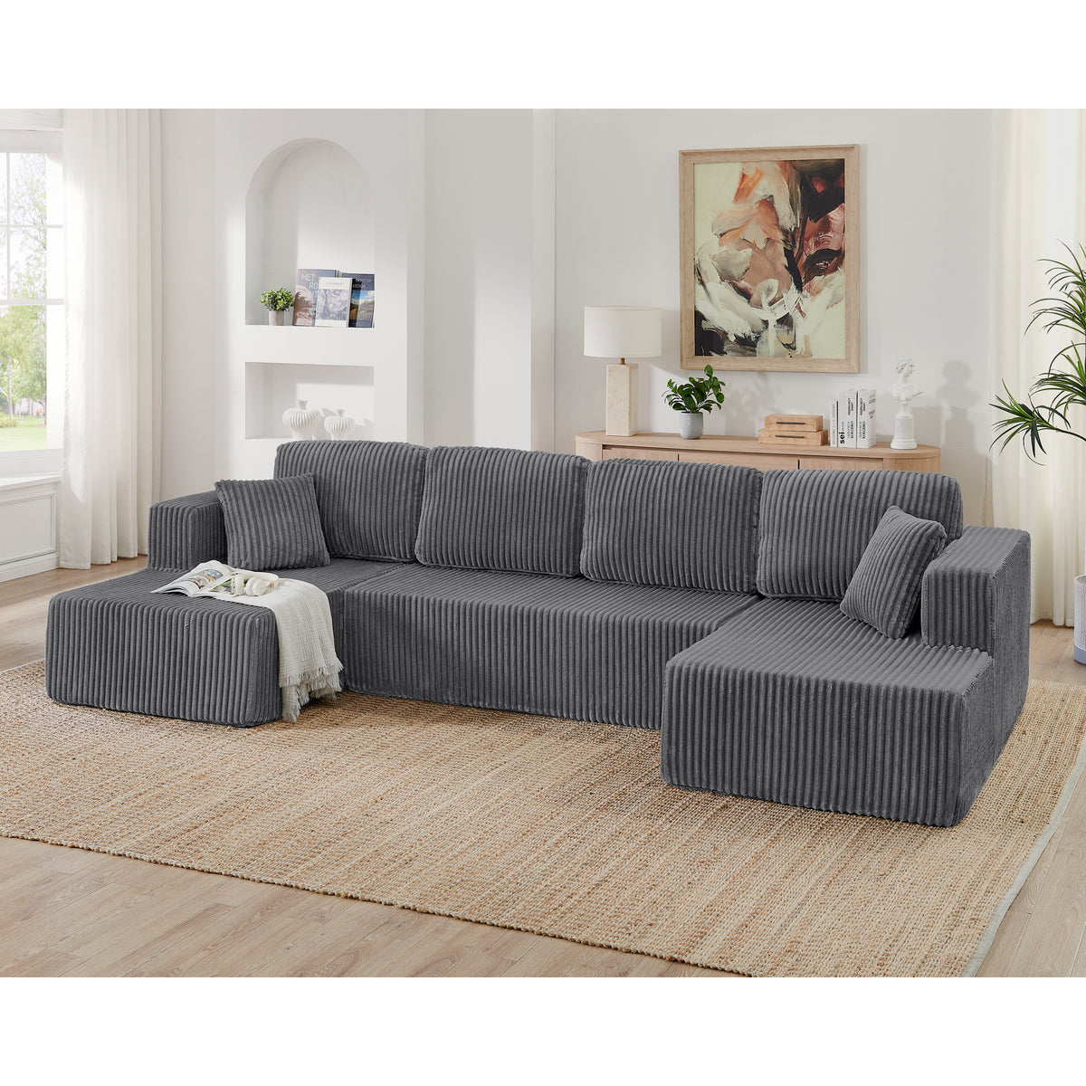 Gray U-Shaped Modular Sectional Couch, No Assembly