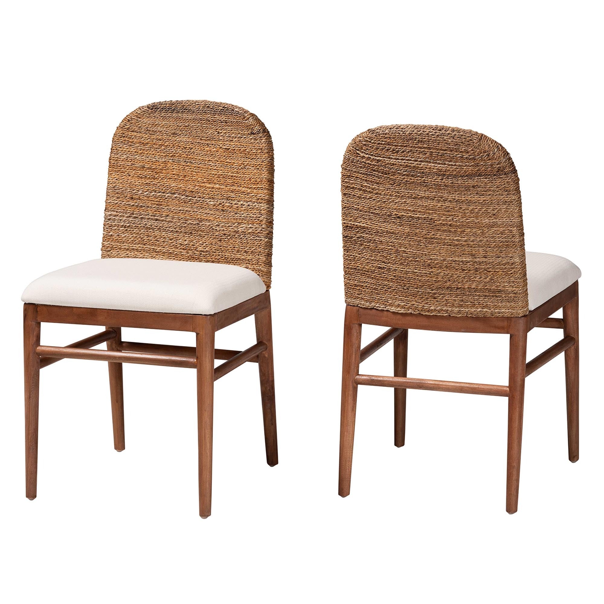 Bohemian Dining Chairs Set of 2, Seagrass Back, Acacia Wood Frame