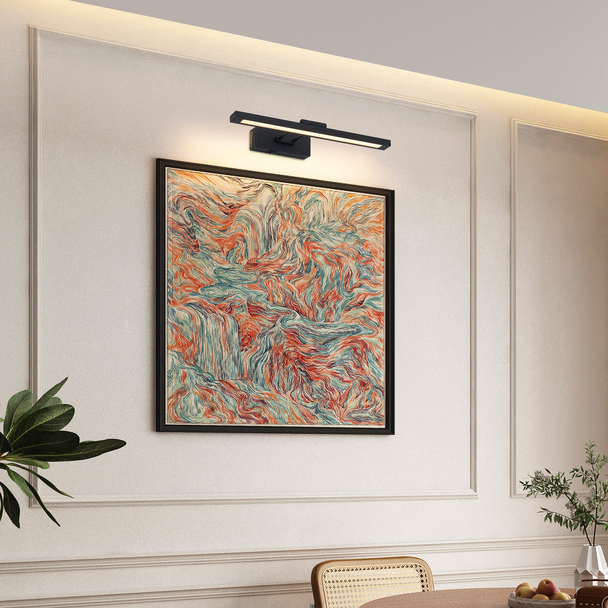 Picture Light with Adjustable Swing Arm, Battery-Powered LED, Black