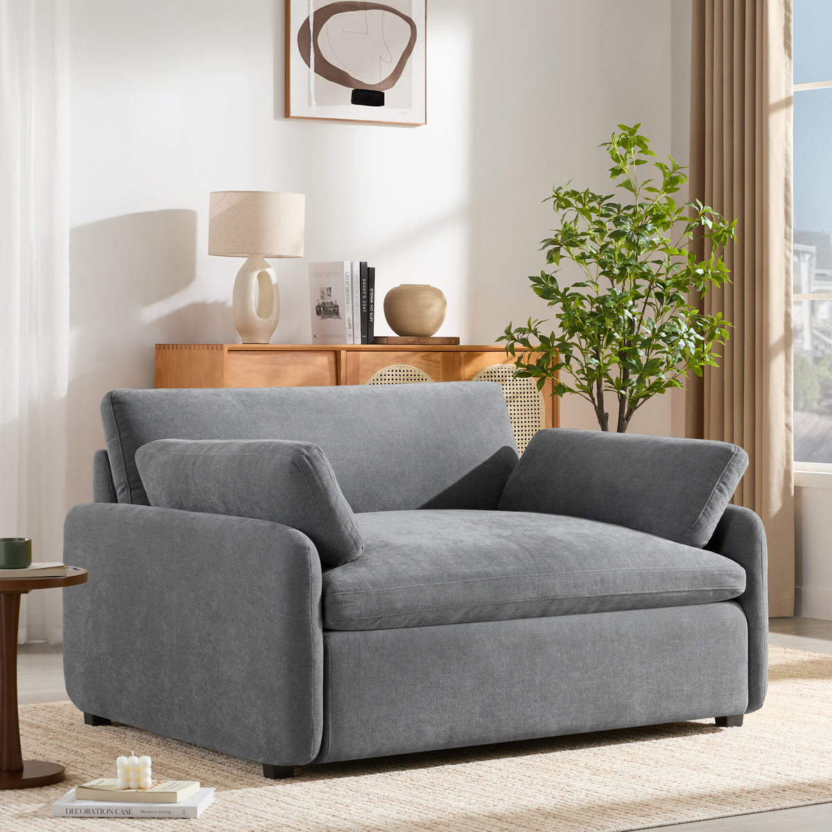 Gray Chenille Accent Chair, 50 in Wide
