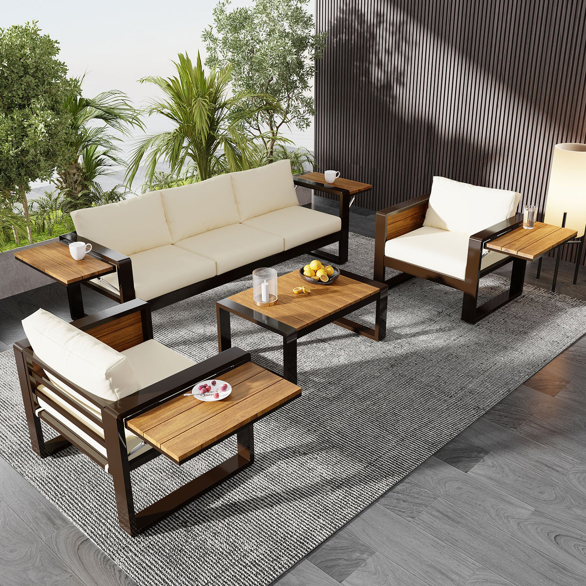 Aluminum 4-Piece Outdoor Sofa Set for 5 with Cushions