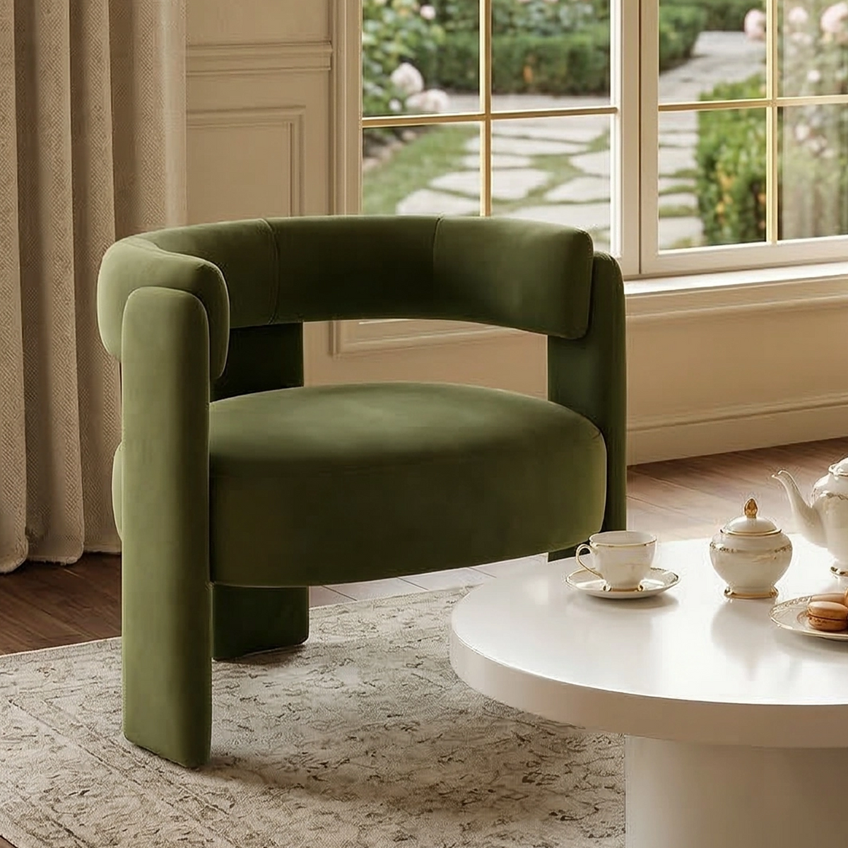 Green Velvet Accent Chair, 31.5 in Wide