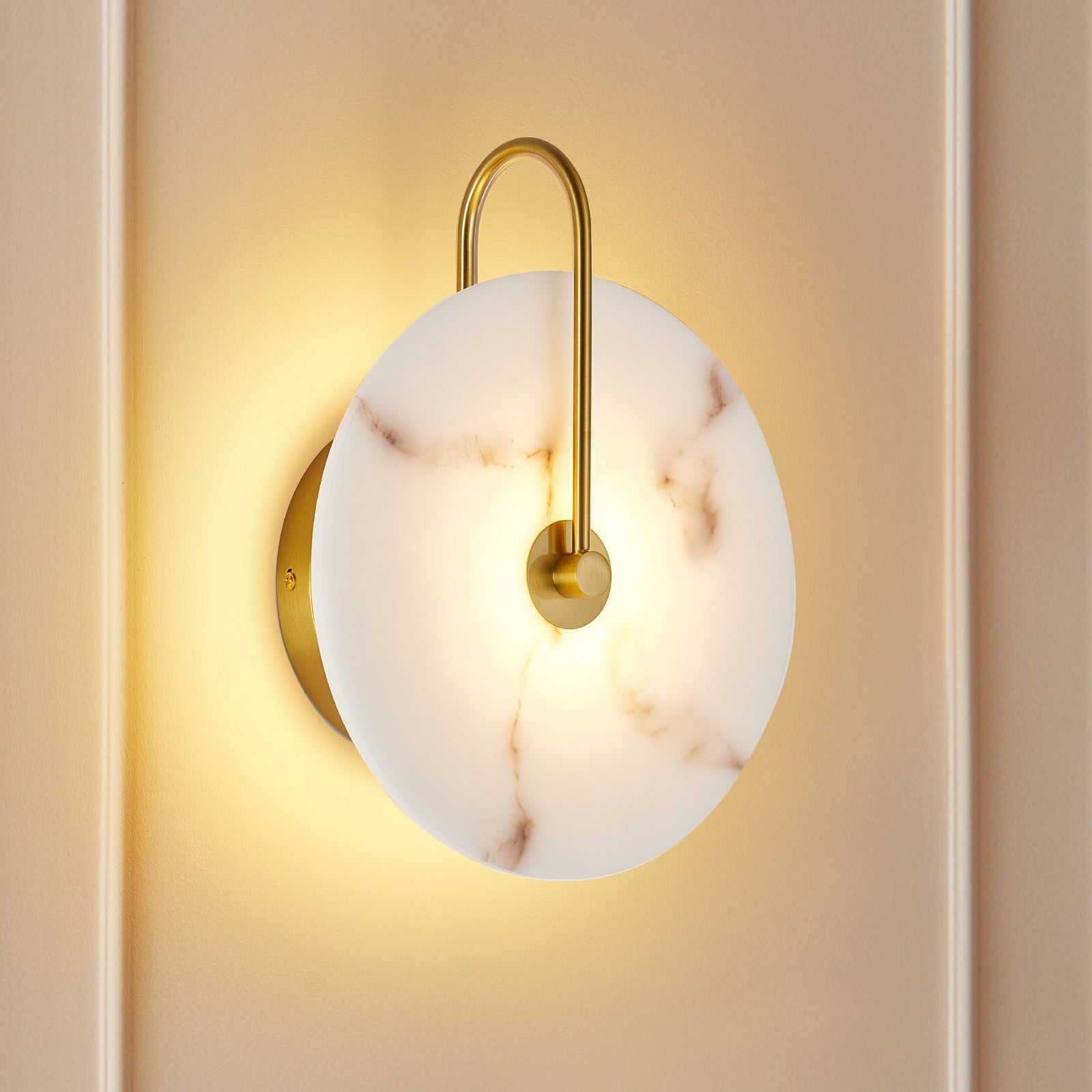 Gold Modern LED Wall Sconce, 5 in, Artificial Alabaster Shade
