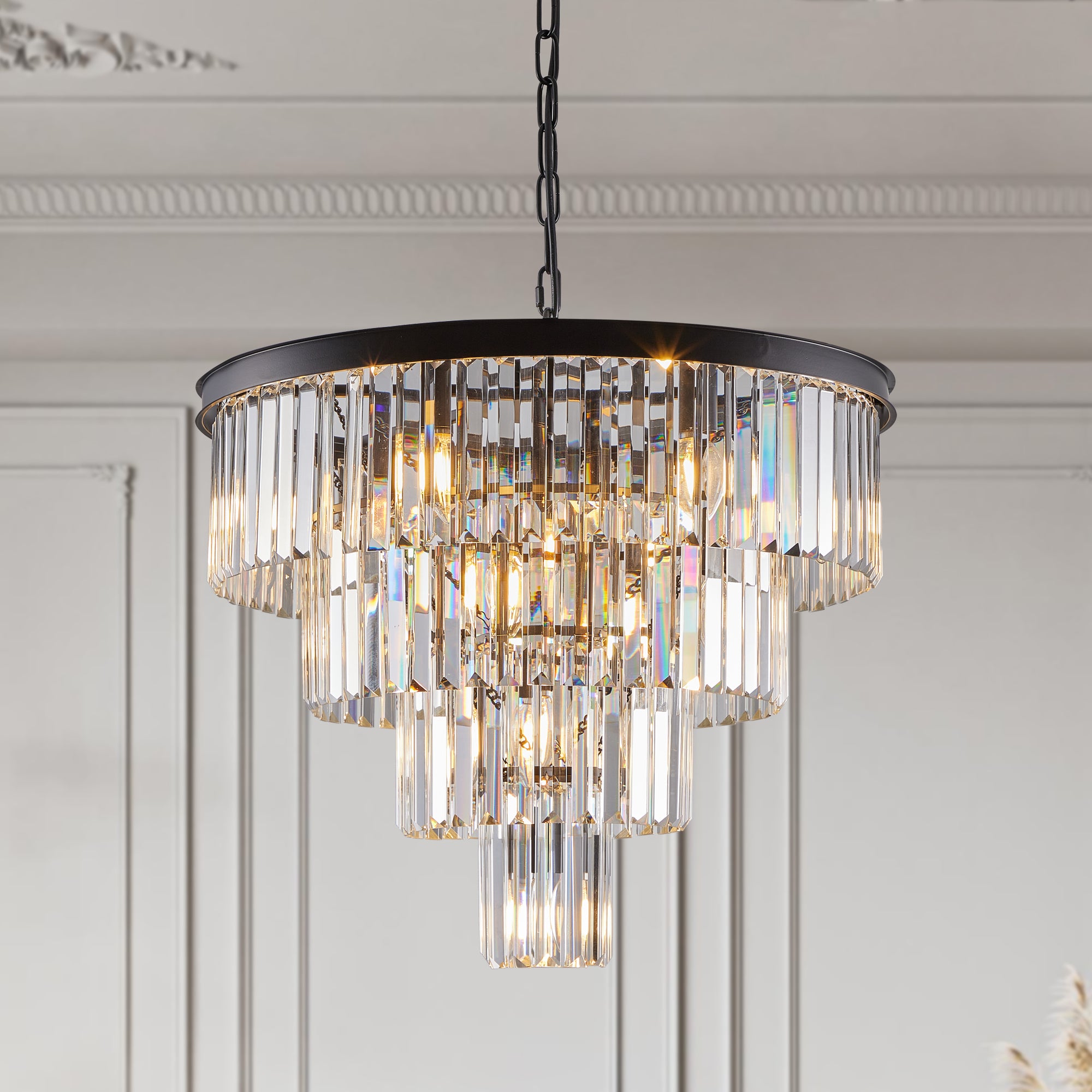 Chandelier, 12-Light Crystal, Black