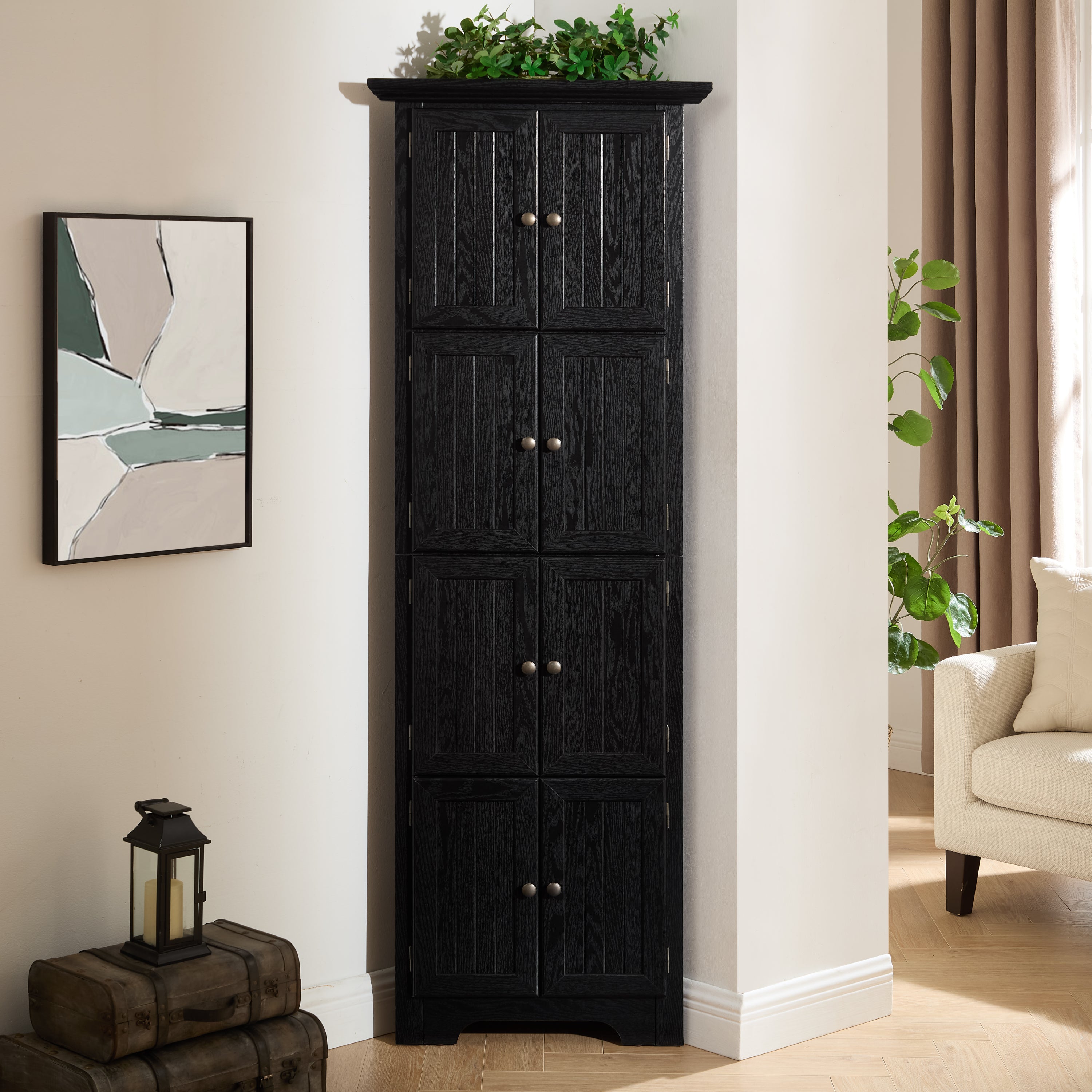 Farmhouse Storage Cabinet with Doors, Cupboard, 24.4 in, Black