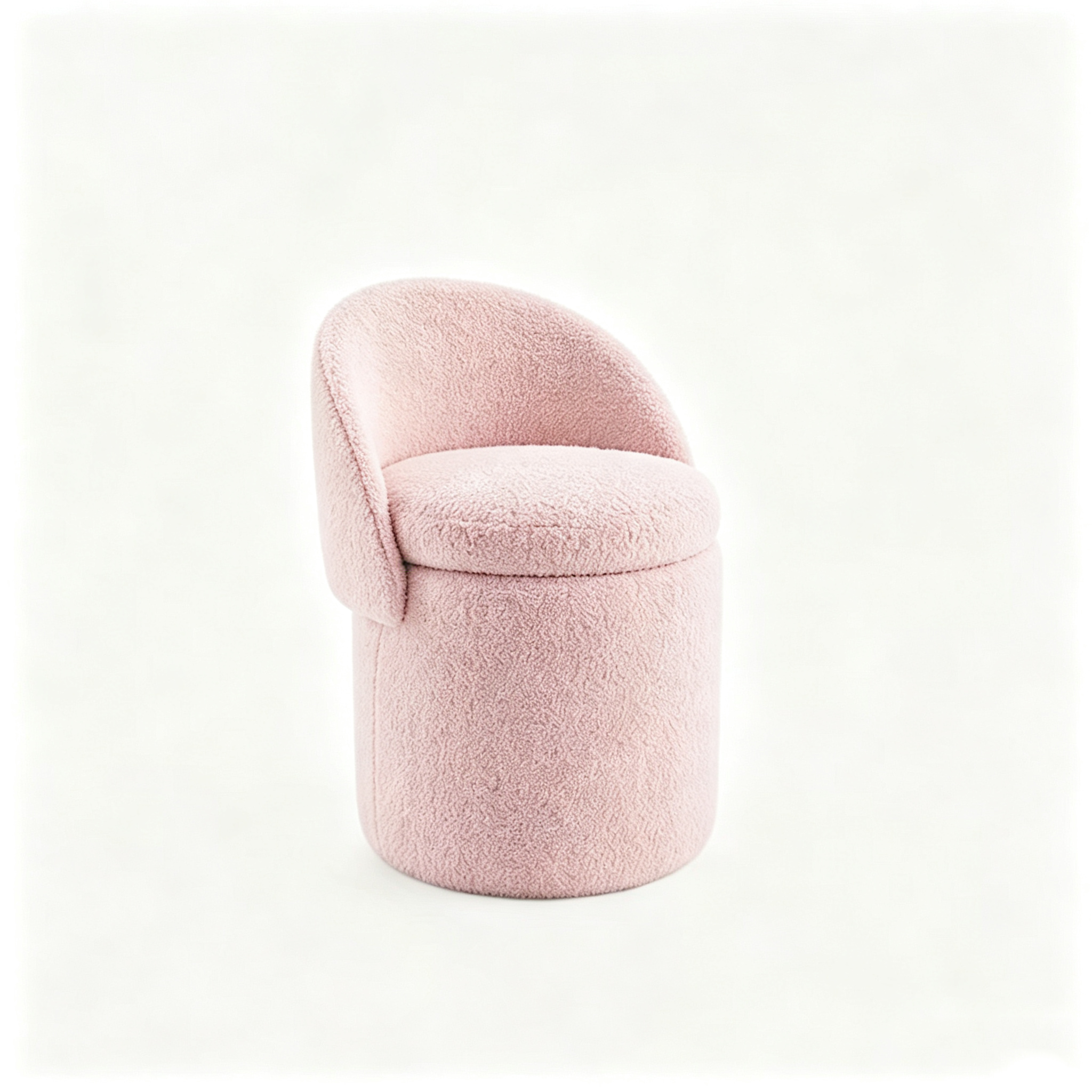 Pink Vanity Stool with Storage and Foldable Backrest