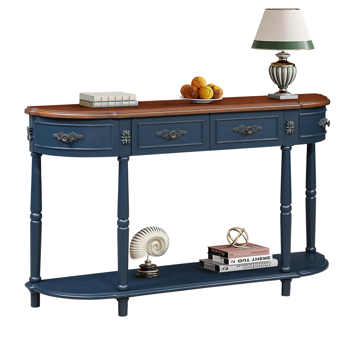 Navy Blue Entryway Console Table, 2 Drawers, 52 in Wide